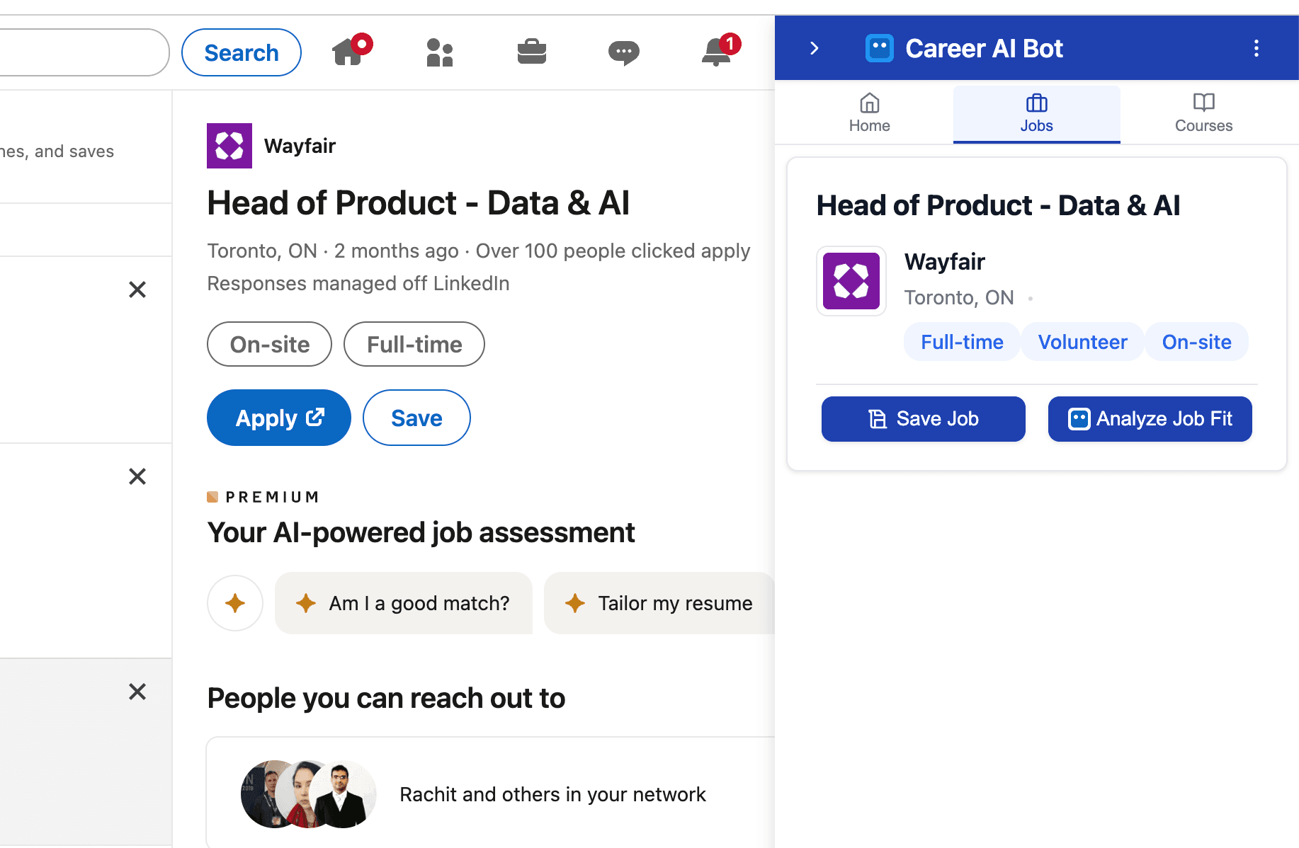 One-click job saving from LinkedIn