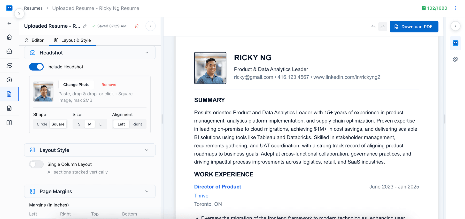 Real-time resume preview