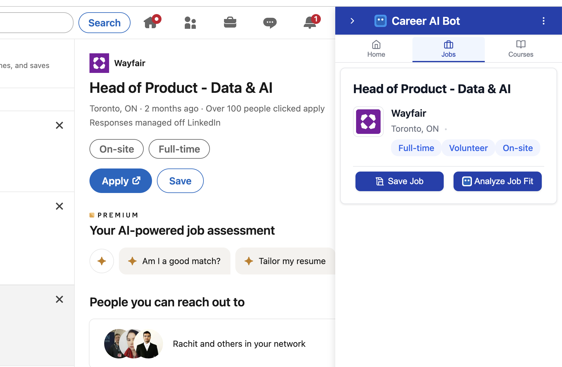 One-click job saving from LinkedIn