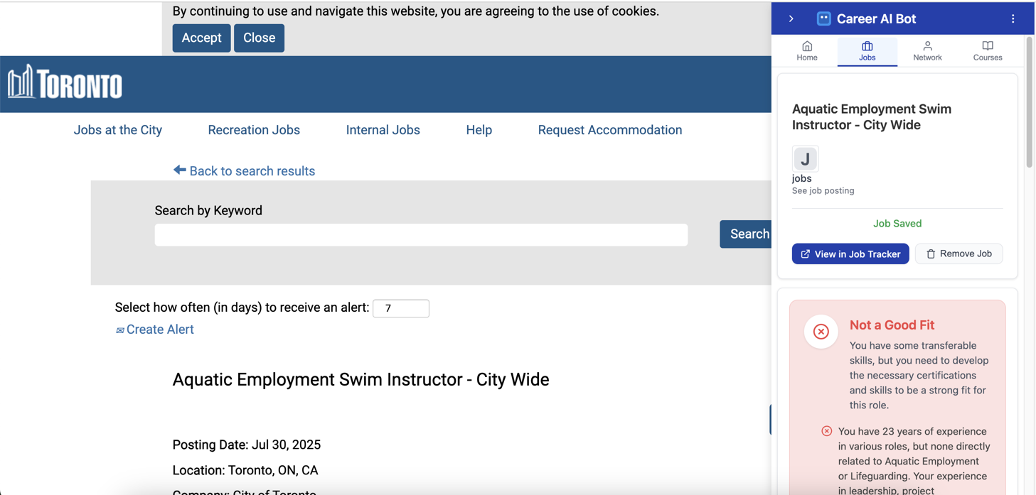 Career AI Bot Chrome Extension - City of Toronto Job Fit Analysis