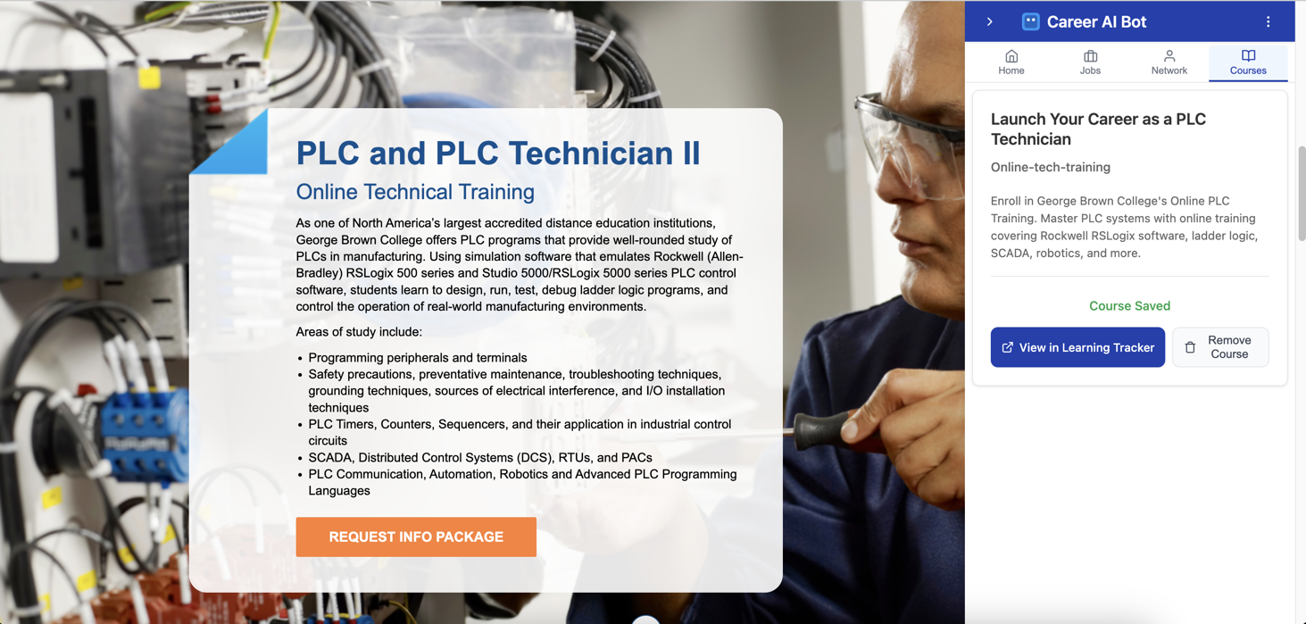 Career AI Bot Chrome Extension - PLC Course Tracking