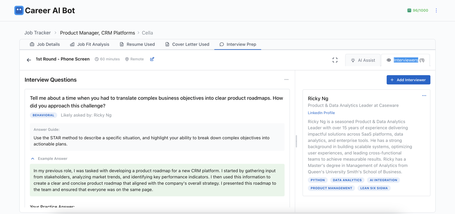 Career AI Bot - Practice Answers with AI Feedback