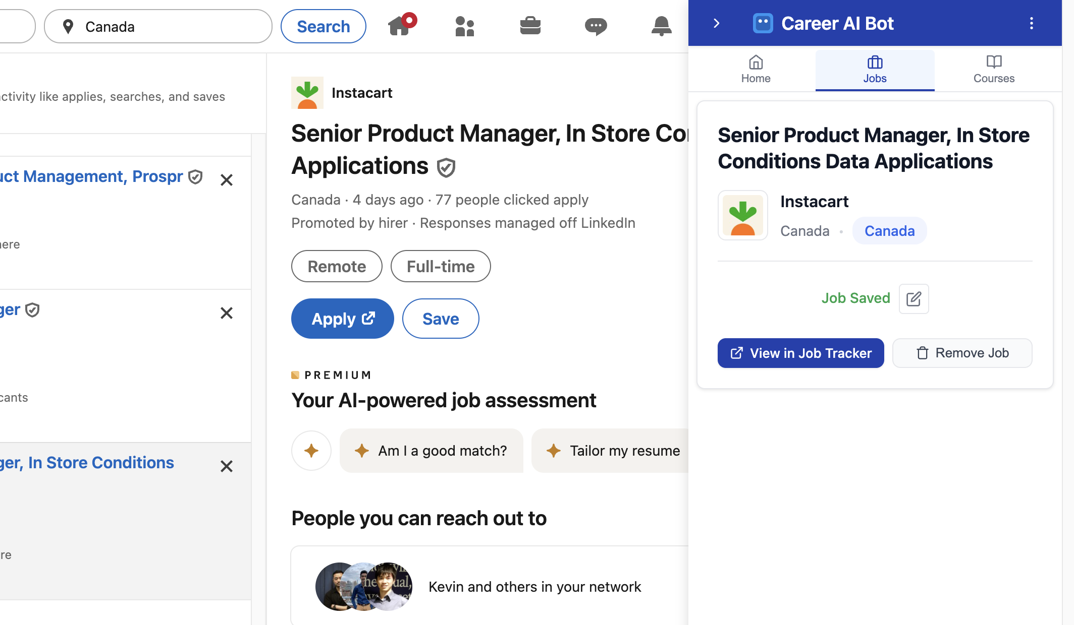 Career AI Bot Chrome Extension in action