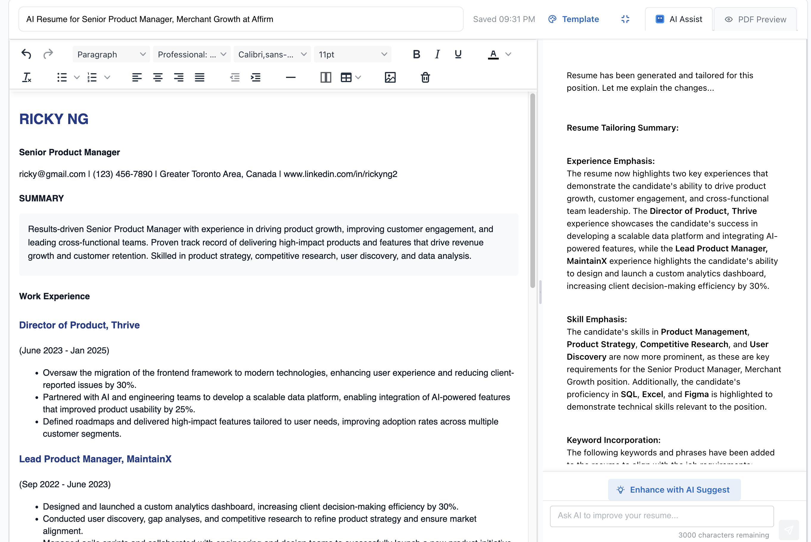 Career AI Bot Resume Builder with AI-powered content generation
